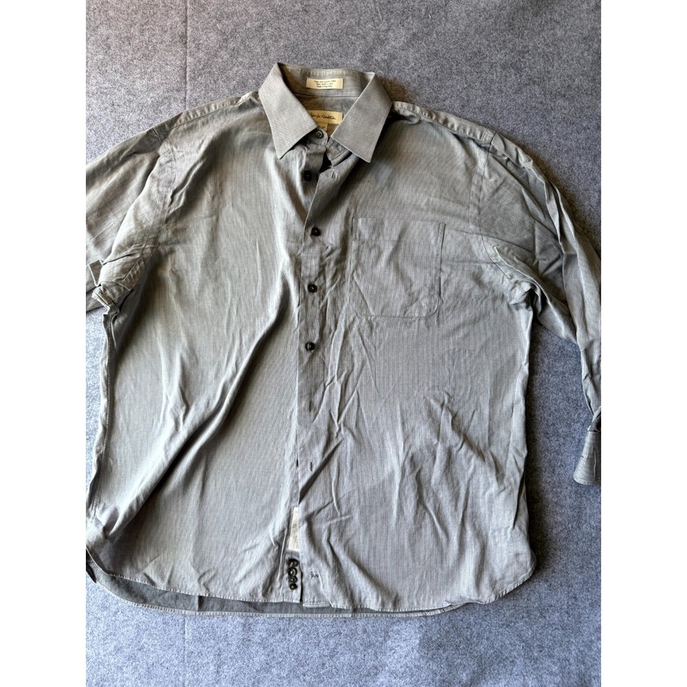 John W.‎ Nordstrom Dress Shirt Mens 17 Gray Striped Cotton Round Hem Business